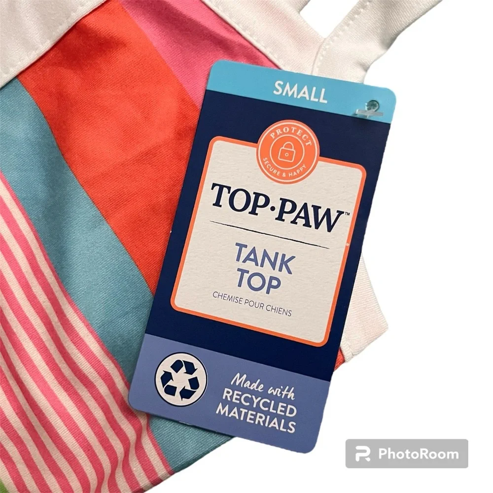NWT Top Paw Orange Blue Green Stripe Dog Puppy Tank Top Summer Shirt - Small